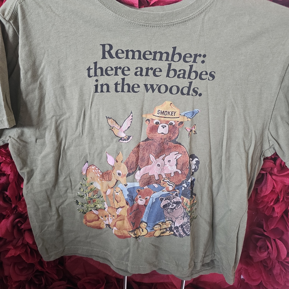 Smokey The Bear - Forest Green Crop Top Tshirt Size Small